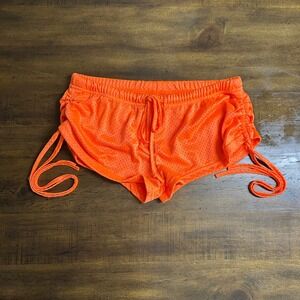 Exist Virginia Beach Neon Orange Mesh Ruched Booty Shorts Womens Large